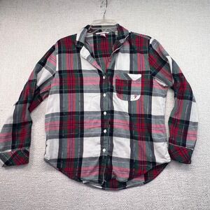 Victoria's Secret Plaid Flannel Pajama Top XS Button Front Long Sleeve Red Green